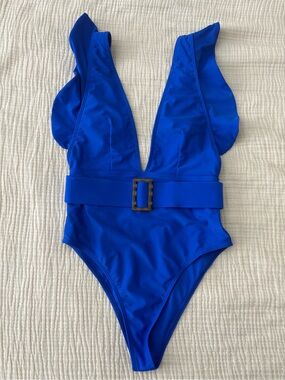 Royal Blue Ruffle One-Piece Swimsuit with belt detail Sz S
